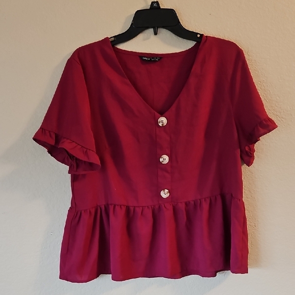 New Look Tops - L SHIEN Women's Raspberry Button Top